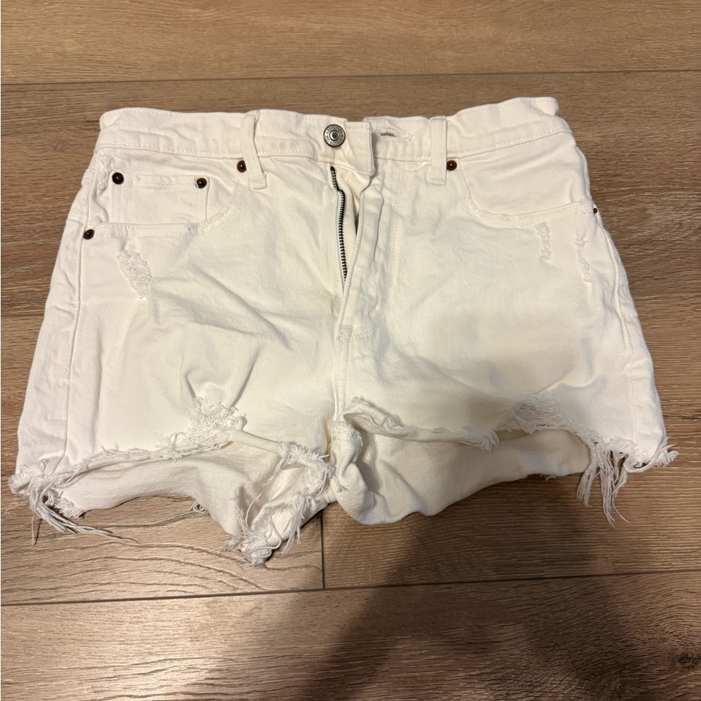Abercrombie & Fitch White Distressed Women's Denim Shorts